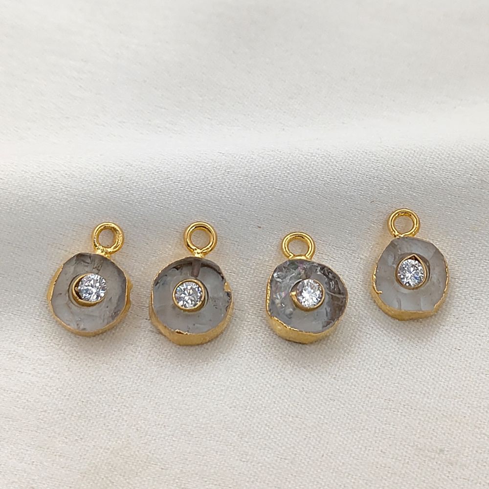 Herkimer Diamond Pendant with CZ 18k Gold Electroplated Handmade April Birthstone Charm- Selling Per Piece