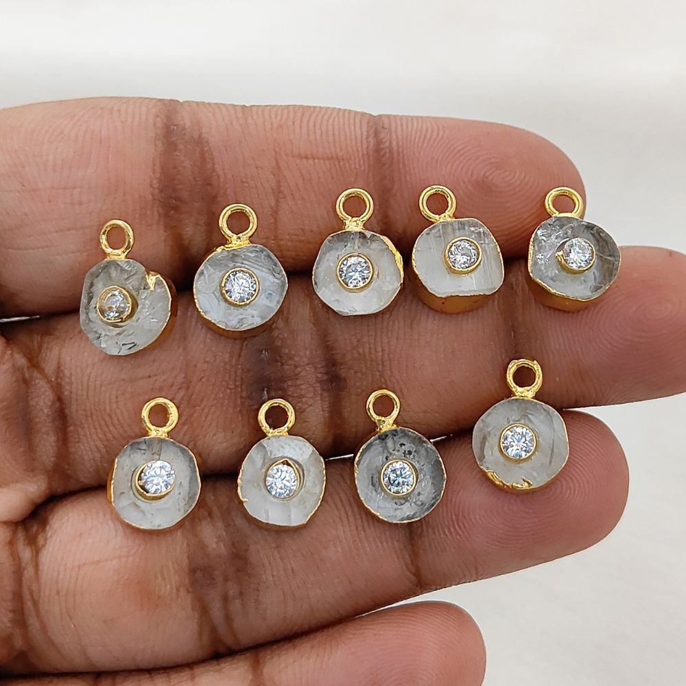 Herkimer Diamond Pendant with CZ 18k Gold Electroplated Handmade April Birthstone Charm- Selling Per Piece