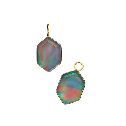Hexagon Opal Crystal Charm Gold Plated Bezel Pendant for Unique Handmade Jewelry- Selling Per Piece