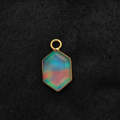 Hexagon Opal Crystal Charm Gold Plated Bezel Pendant for Unique Handmade Jewelry- Selling Per Piece