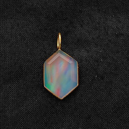 Hexagon Opal Crystal Charm Gold Plated Bezel Pendant for Unique Handmade Jewelry- Selling Per Piece