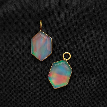 Hexagon Opal Crystal Charm Gold Plated Bezel Pendant for Unique Handmade Jewelry- Selling Per Piece