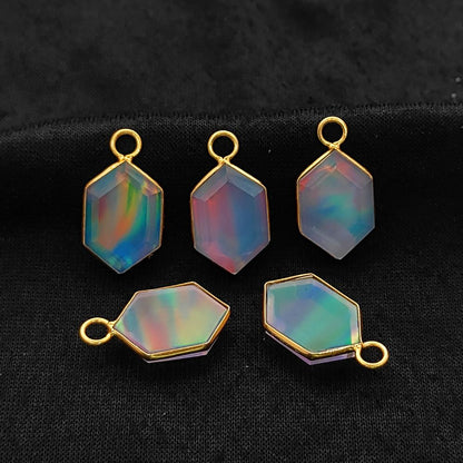 Hexagon Opal Crystal Charm Gold Plated Bezel Pendant for Unique Handmade Jewelry- Selling Per Piece