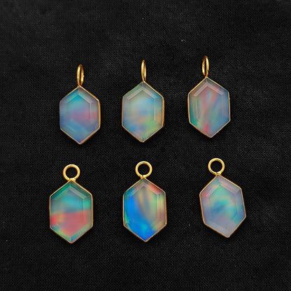 Hexagon Opal Crystal Charm Gold Plated Bezel Pendant for Unique Handmade Jewelry- Selling Per Piece