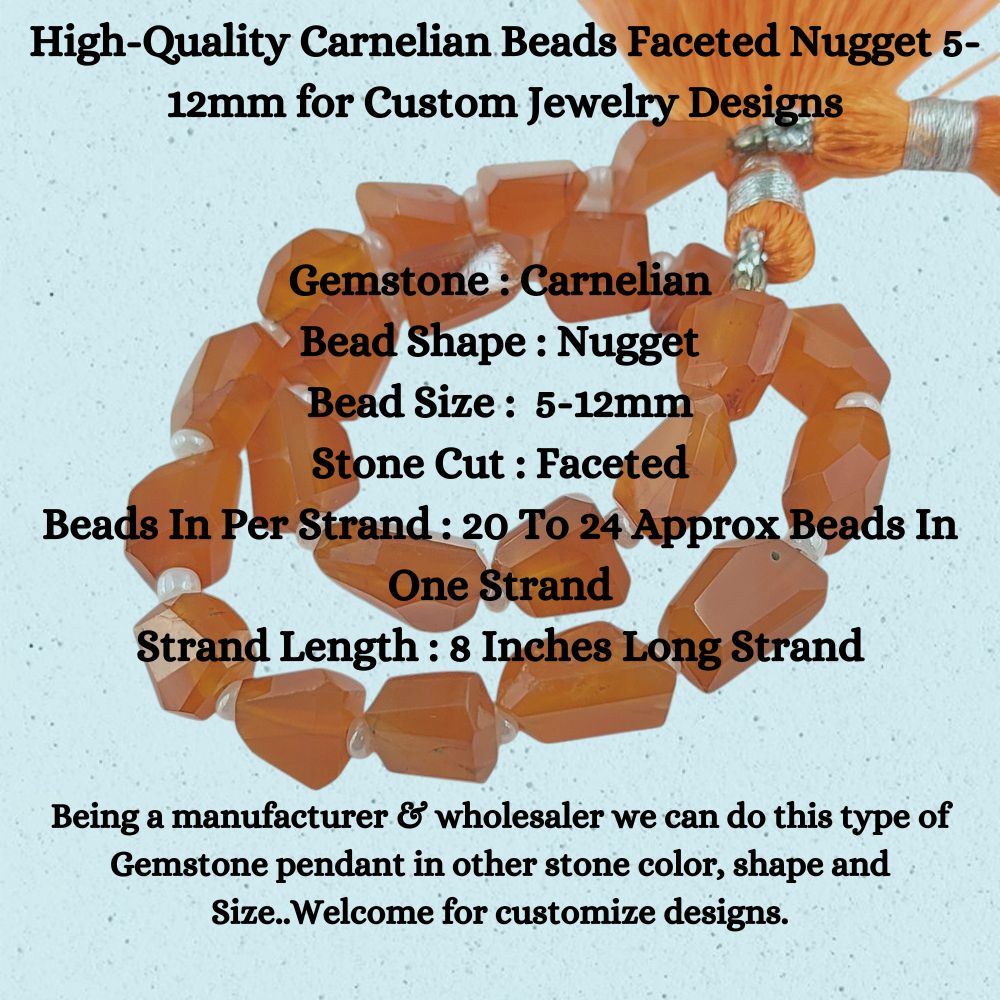 High-Quality Carnelian Beads Faceted Nugget 5-12mm for Custom Jewelry Designs
