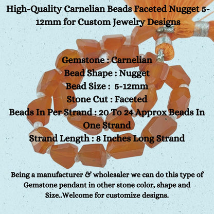 High-Quality Carnelian Beads Faceted Nugget 5-12mm for Custom Jewelry Designs