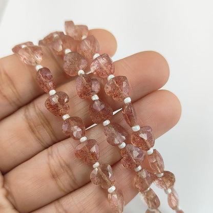 High-Quality Pink Strawberry Quartz Faceted Heart Beads A Soft & Elegant Touch for Jewelry Creations