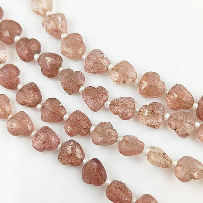 High-Quality Pink Strawberry Quartz Faceted Heart Beads A Soft & Elegant Touch for Jewelry Creations