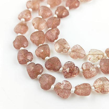 High-Quality Pink Strawberry Quartz Faceted Heart Beads A Soft & Elegant Touch for Jewelry Creations
