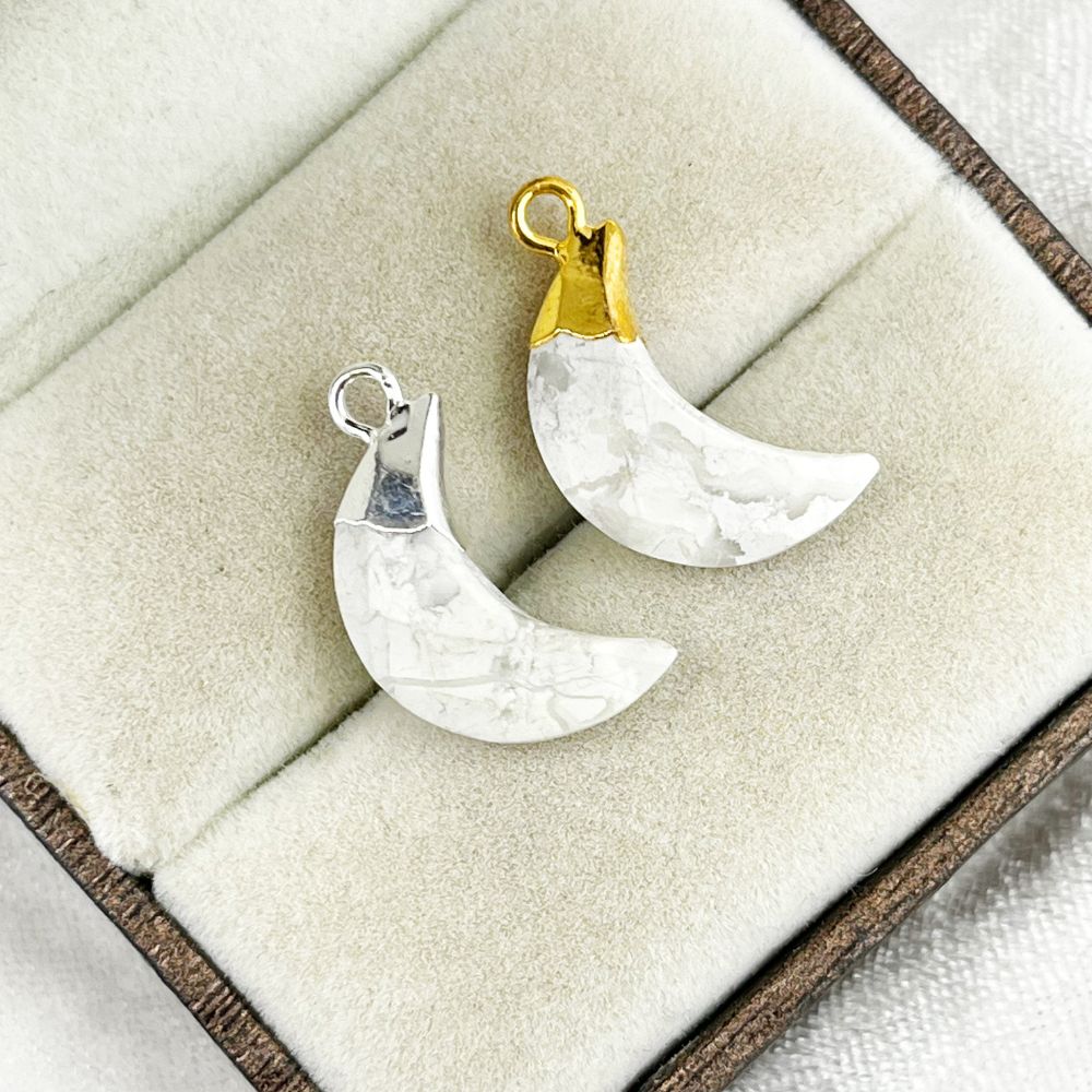 Crescent Howlite Pendant Gold/Silver Cap Gemstone Charm for DIY Earrings & Bracelets Making Supplies