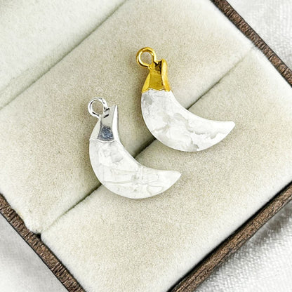 Crescent Howlite Pendant Gold/Silver Cap Gemstone Charm for DIY Earrings & Bracelets Making Supplies