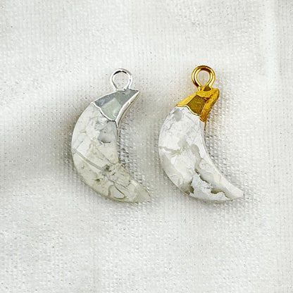 Crescent Howlite Pendant Gold/Silver Cap Gemstone Charm for DIY Earrings & Bracelets Making Supplies