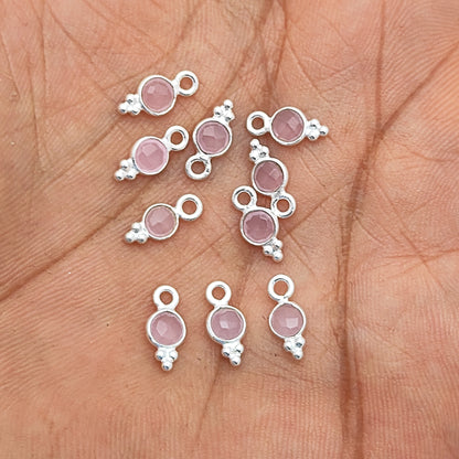 Dainty 4mm Pink Chalcedony Gemstone Pendant 925 Silver Charm