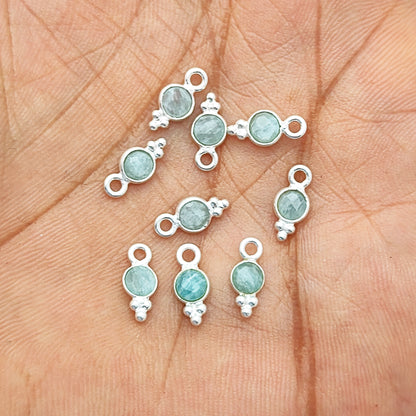 Minimalist 4mm Amazonite Pendant 925 Silver Bezel Charm for Jewelry