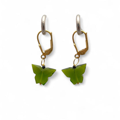 Handcrafted Multi-Gemstone Butterfly Earrings Gold Plated Sterling Silver Boho Danglers- Selling Per Piece