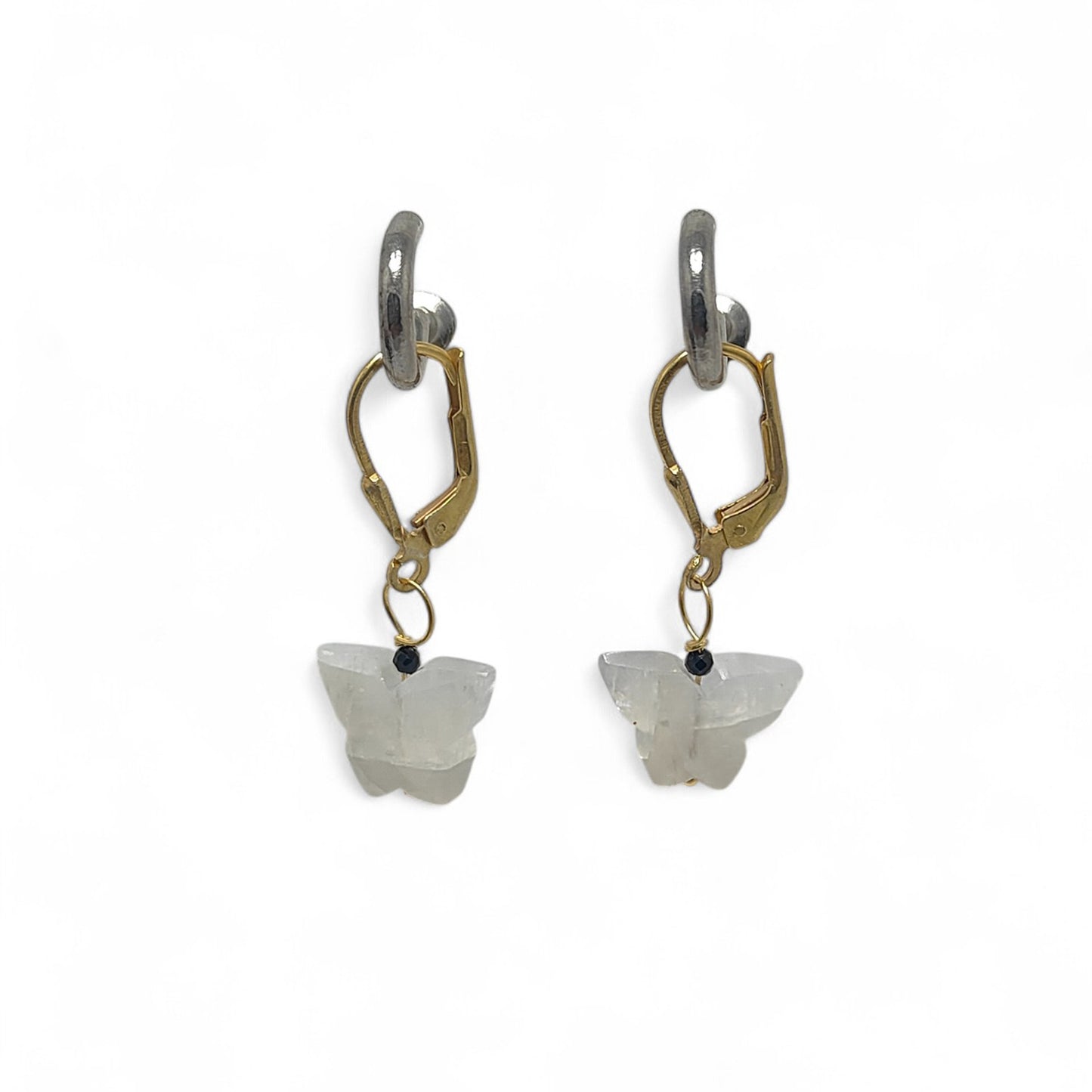 Handcrafted Multi-Gemstone Butterfly Earrings Gold Plated Sterling Silver Boho Danglers- Selling Per Piece