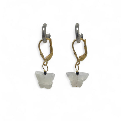 Handcrafted Multi-Gemstone Butterfly Earrings Gold Plated Sterling Silver Boho Danglers- Selling Per Piece