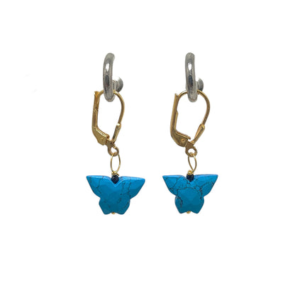 Handcrafted Multi-Gemstone Butterfly Earrings Gold Plated Sterling Silver Boho Danglers- Selling Per Piece
