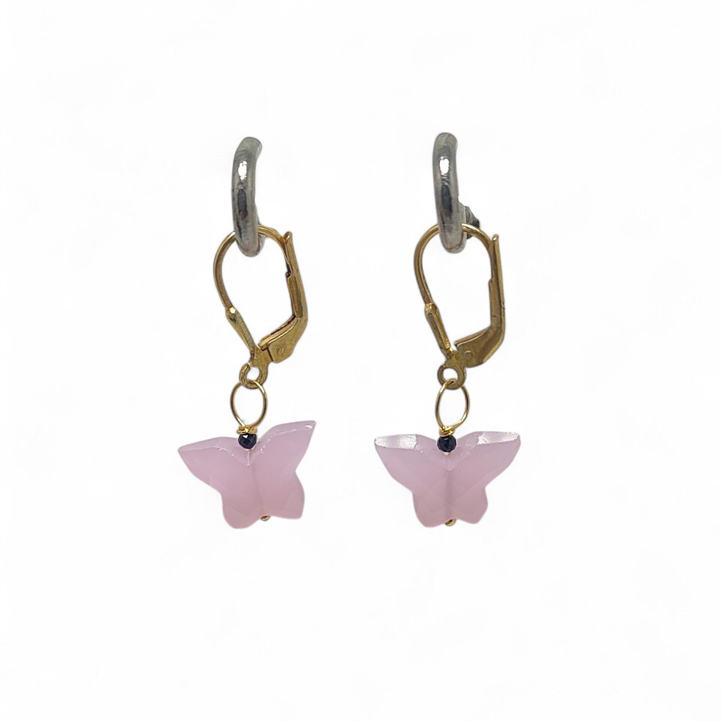 Handcrafted Multi-Gemstone Butterfly Earrings Gold Plated Sterling Silver Boho Danglers- Selling Per Piece