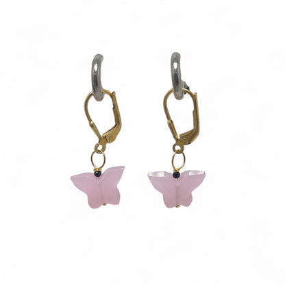 Handcrafted Multi-Gemstone Butterfly Earrings Gold Plated Sterling Silver Boho Danglers- Selling Per Piece