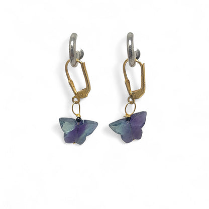 Handcrafted Multi-Gemstone Butterfly Earrings Gold Plated Sterling Silver Boho Danglers- Selling Per Piece