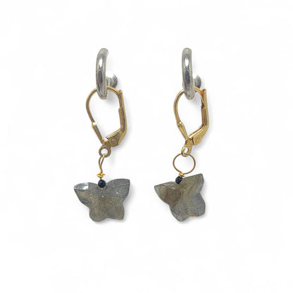 Handcrafted Multi-Gemstone Butterfly Earrings Gold Plated Sterling Silver Boho Danglers- Selling Per Piece
