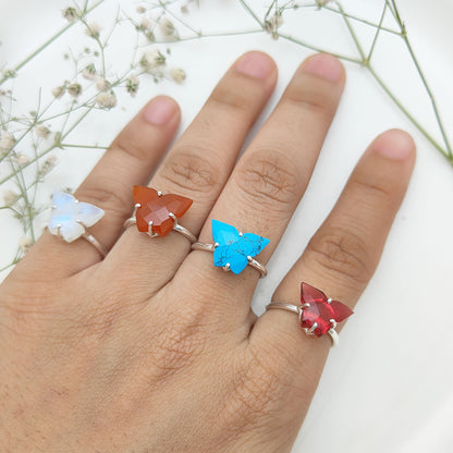 Handmade 925 Sterling Silver Butterfly Ring Boho Multi-Gemstone Statement Jewelry