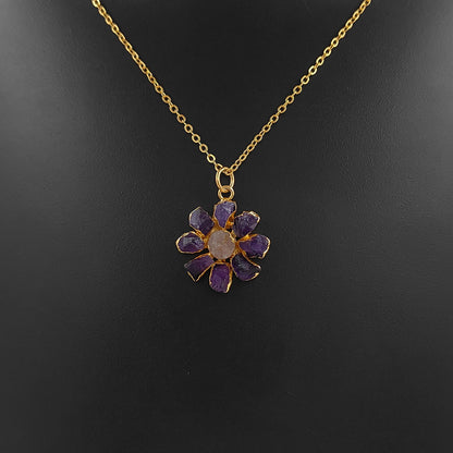 Purple Amethyst Flower Pendant Necklace Handmade Raw Gemstone Jewelry Bohemian Gift for Women- Selling Per Piece