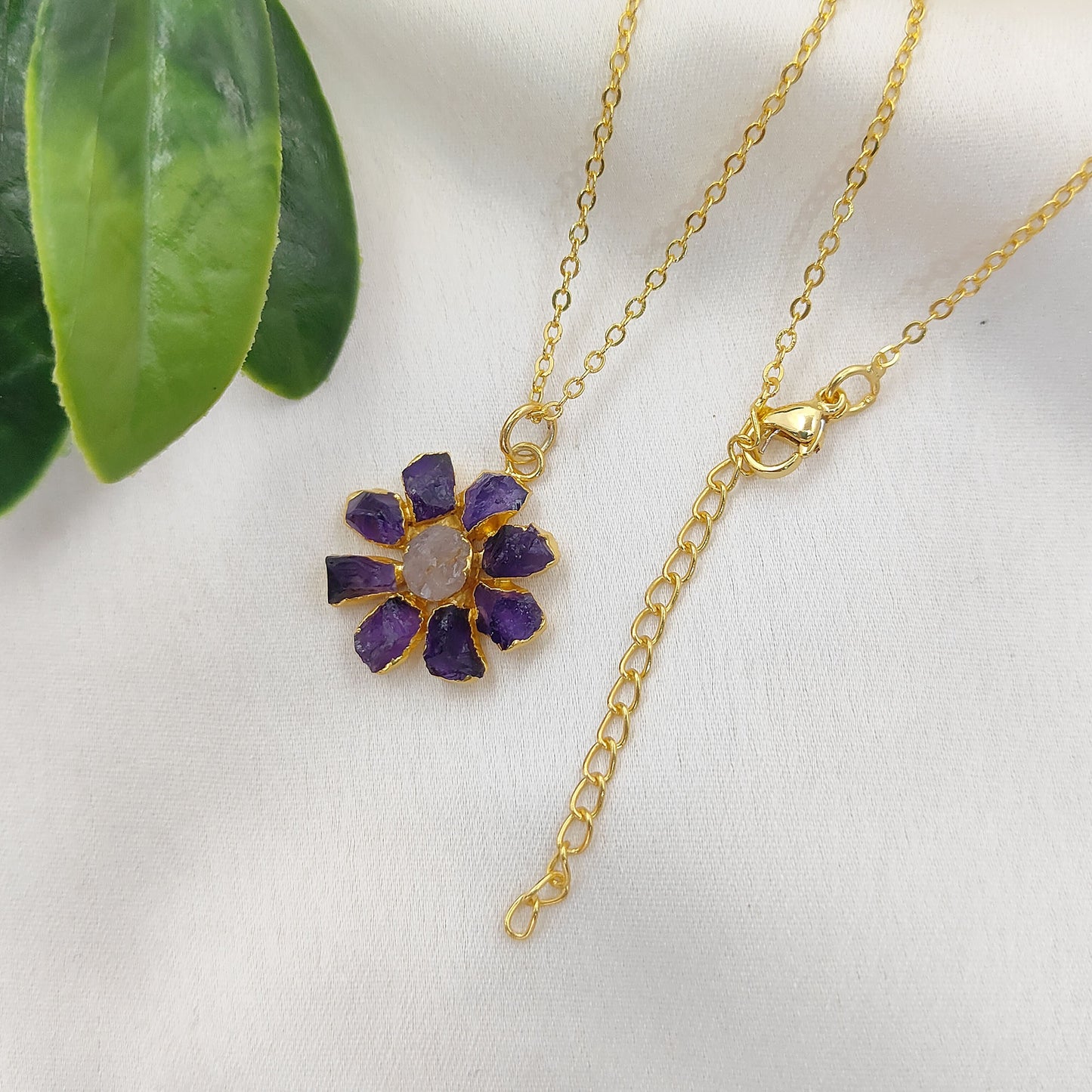 Purple Amethyst Flower Pendant Necklace Handmade Raw Gemstone Jewelry Bohemian Gift for Women- Selling Per Piece