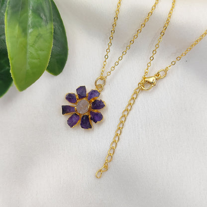 Purple Amethyst Flower Pendant Necklace Handmade Raw Gemstone Jewelry Bohemian Gift for Women- Selling Per Piece