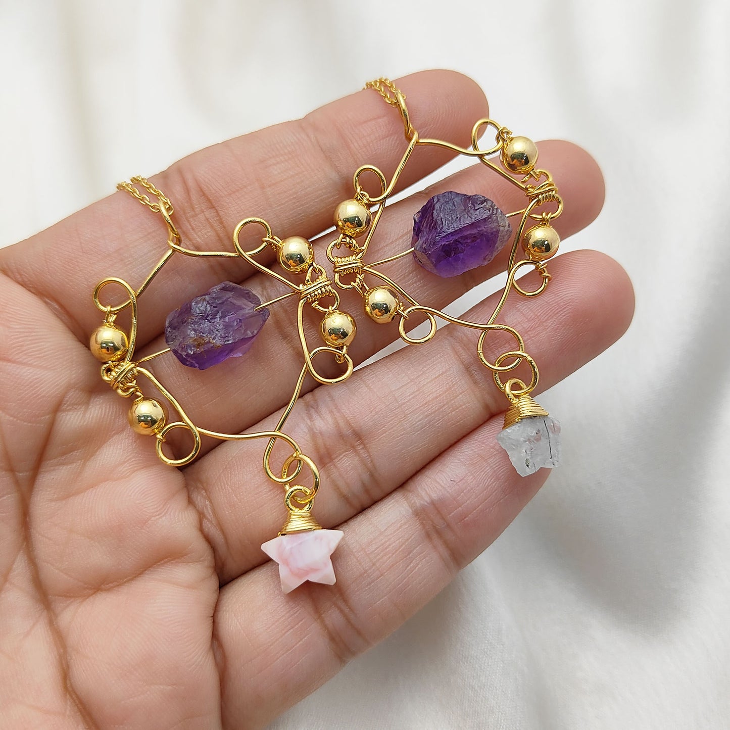 Raw Amethyst Crystal Necklace with Gold Star Charm Celestial-Inspired Bohemian Handmade Jewelry- Selling Per Piece