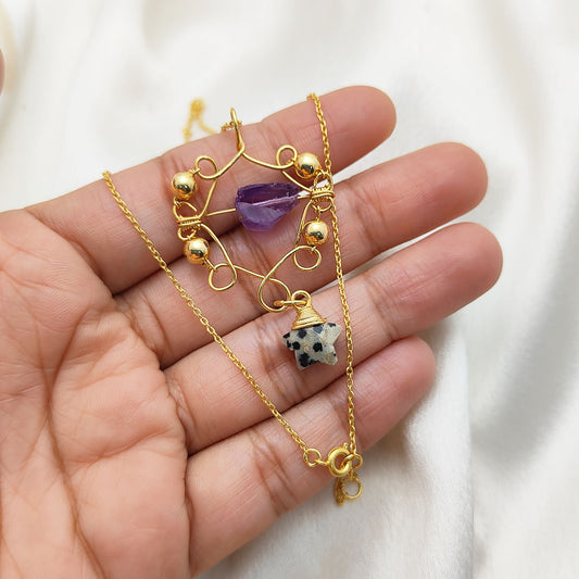 Raw Amethyst Crystal Necklace with Gold Star Charm Celestial-Inspired Bohemian Handmade Jewelry- Selling Per Piece