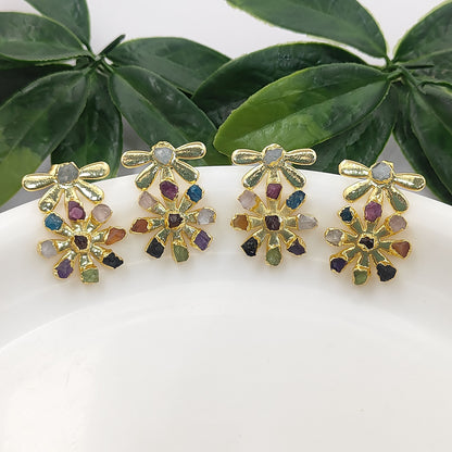 Multi-Color Birthstone Flower Stud Earrings Raw Gemstone Bohemian Jewelry Perfect Handmade Gift- Selling Per Pair