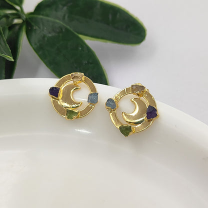 Raw Crystal Crescent Half Moon Stud Earrings Celestial-Inspired Handmade Jewelry for Her- Selling Per Pair