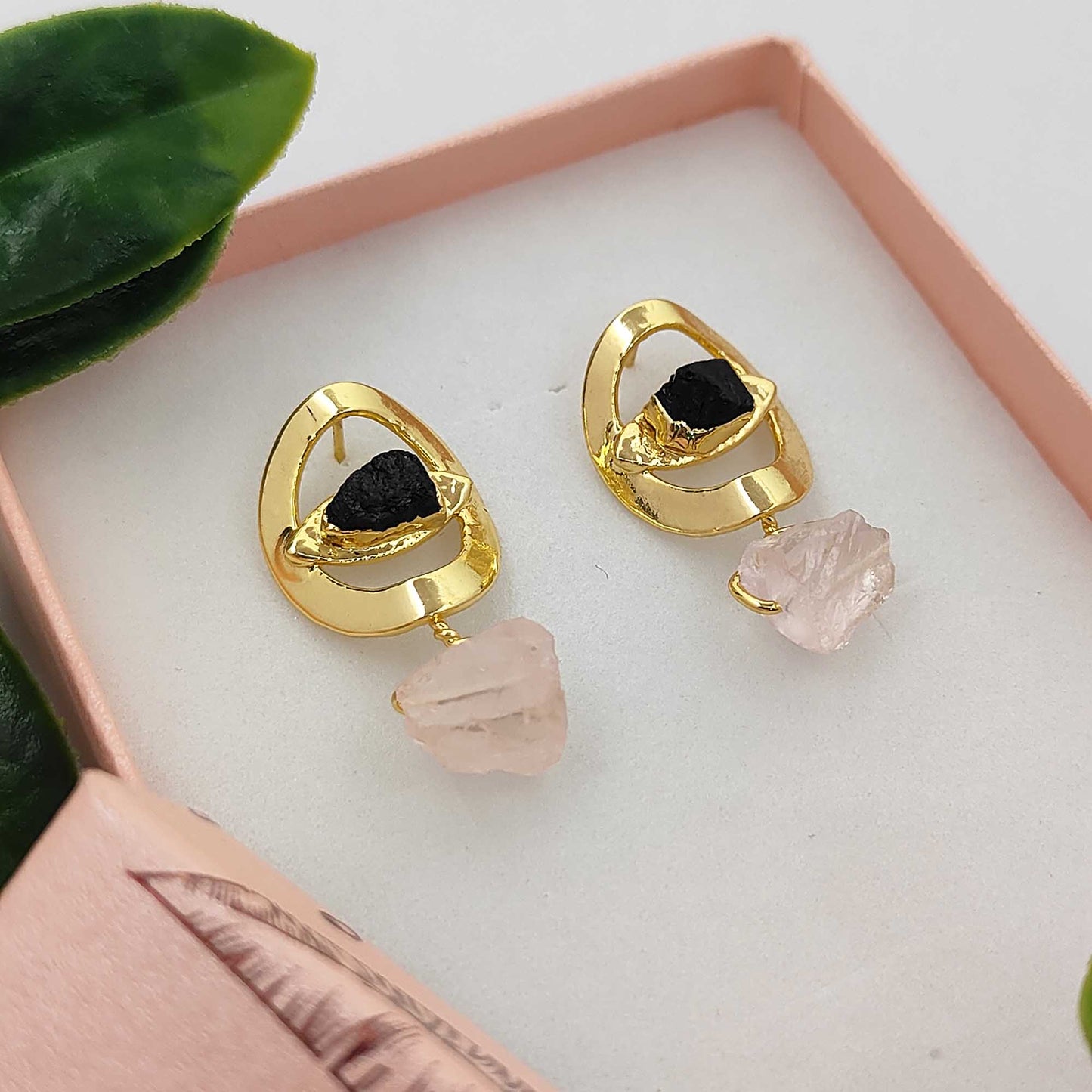 Raw Black Tourmaline Evil Eye Stud Earrings Handmade Gemstone Studs Minimalist Jewelry for Gift- Selling Per Pair