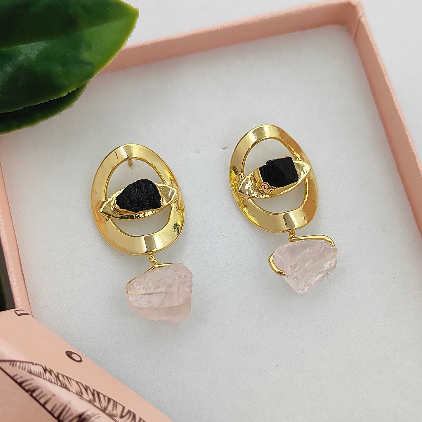 Raw Black Tourmaline Evil Eye Stud Earrings Handmade Gemstone Studs Minimalist Jewelry for Gift- Selling Per Pair