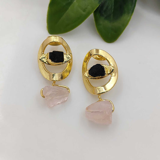 Raw Black Tourmaline Evil Eye Stud Earrings Handmade Gemstone Studs Minimalist Jewelry for Gift- Selling Per Pair