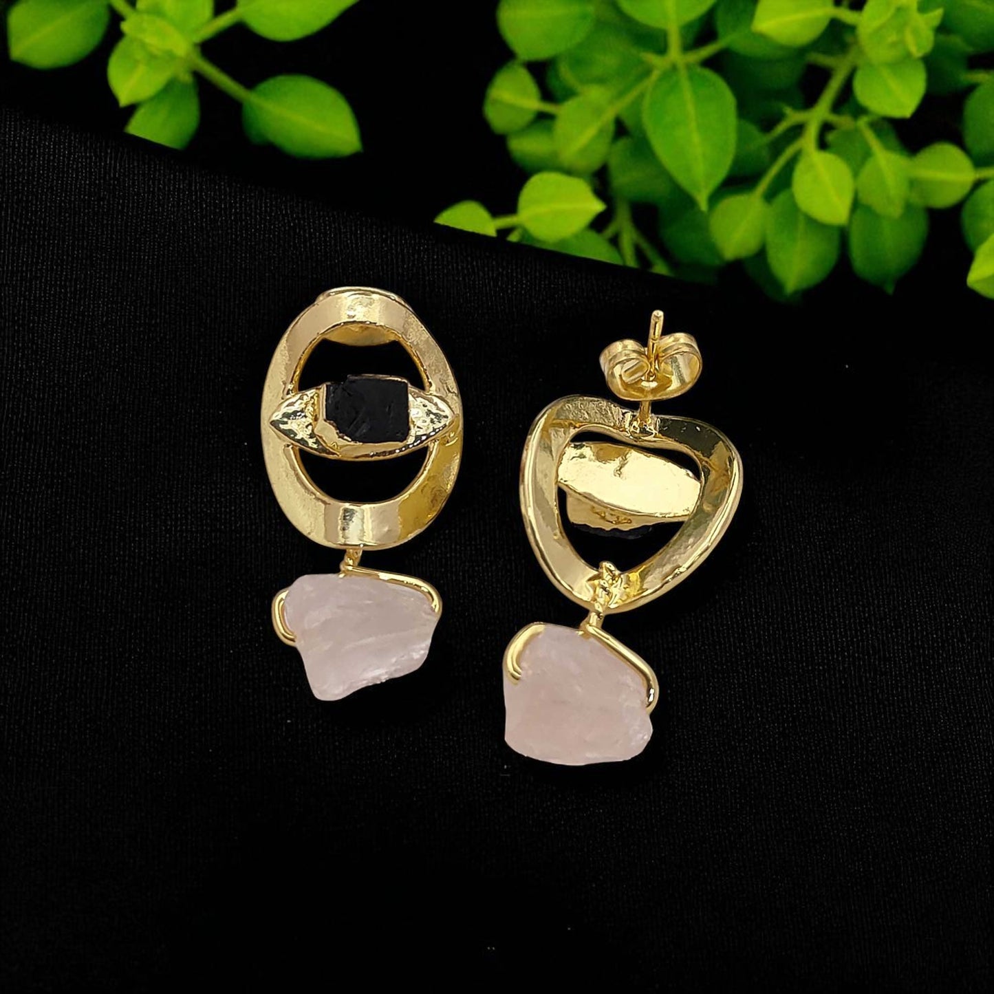 Raw Black Tourmaline Evil Eye Stud Earrings Handmade Gemstone Studs Minimalist Jewelry for Gift- Selling Per Pair