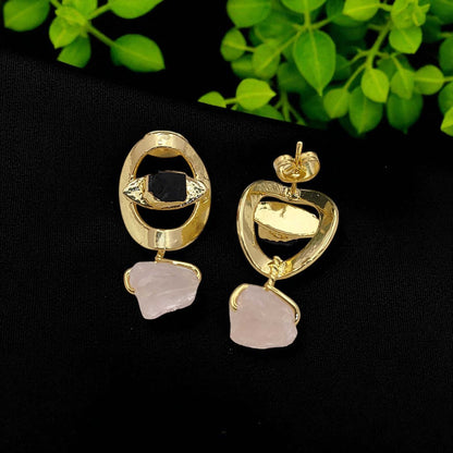 Raw Black Tourmaline Evil Eye Stud Earrings Handmade Gemstone Studs Minimalist Jewelry for Gift- Selling Per Pair