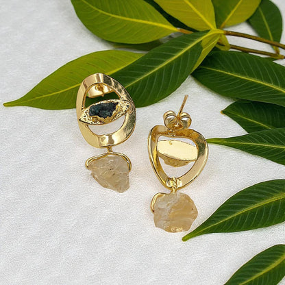 Handmade Emerald & Citrine Evil Eye Earrings 14K Solid Gold Plated Boho Birthstone Studs- Selling Per Pair