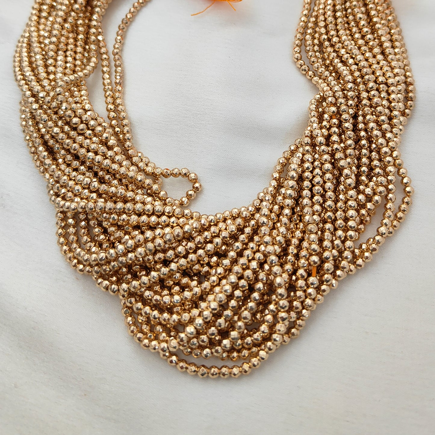 Gold Hematite Beads Strand 3mm Faceted Round Metallic Gemstone Beads, 13-Inch Strand for DIY Jewelry Making Supplies- Selling Per Strand