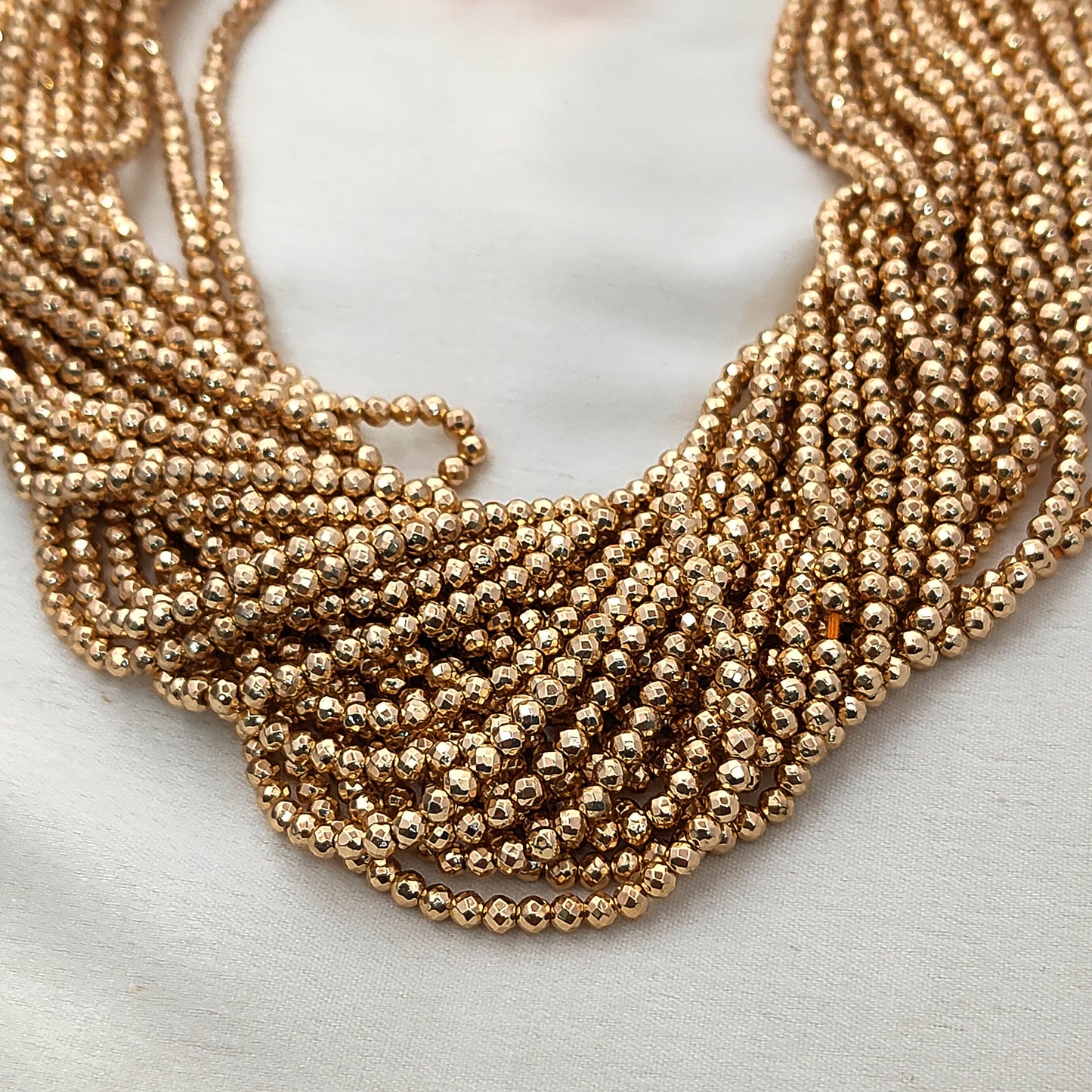 Gold Hematite Beads Strand 3mm Faceted Round Metallic Gemstone Beads, 13-Inch Strand for DIY Jewelry Making Supplies- Selling Per Strand