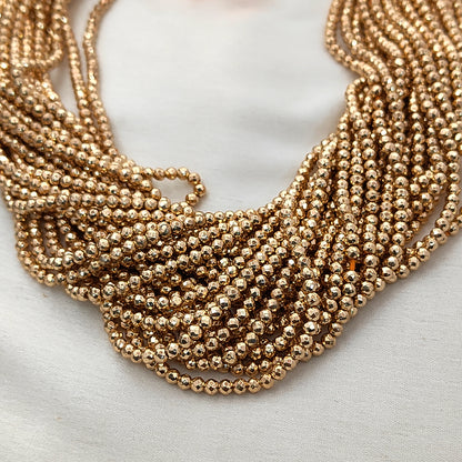 Gold Hematite Beads Strand 3mm Faceted Round Metallic Gemstone Beads, 13-Inch Strand for DIY Jewelry Making Supplies- Selling Per Strand
