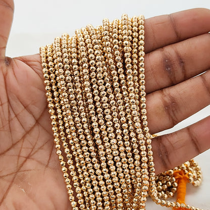 Gold Hematite Beads Strand 3mm Faceted Round Metallic Gemstone Beads, 13-Inch Strand for DIY Jewelry Making Supplies- Selling Per Strand