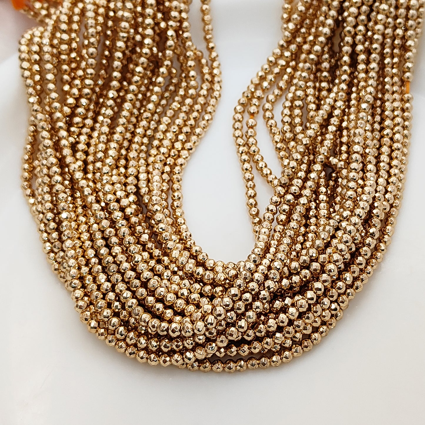 Gold Hematite Beads Strand 3mm Faceted Round Metallic Gemstone Beads, 13-Inch Strand for DIY Jewelry Making Supplies- Selling Per Strand