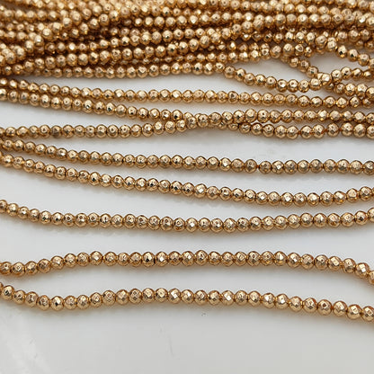 Gold Hematite Beads Strand 3mm Faceted Round Metallic Gemstone Beads, 13-Inch Strand for DIY Jewelry Making Supplies- Selling Per Strand