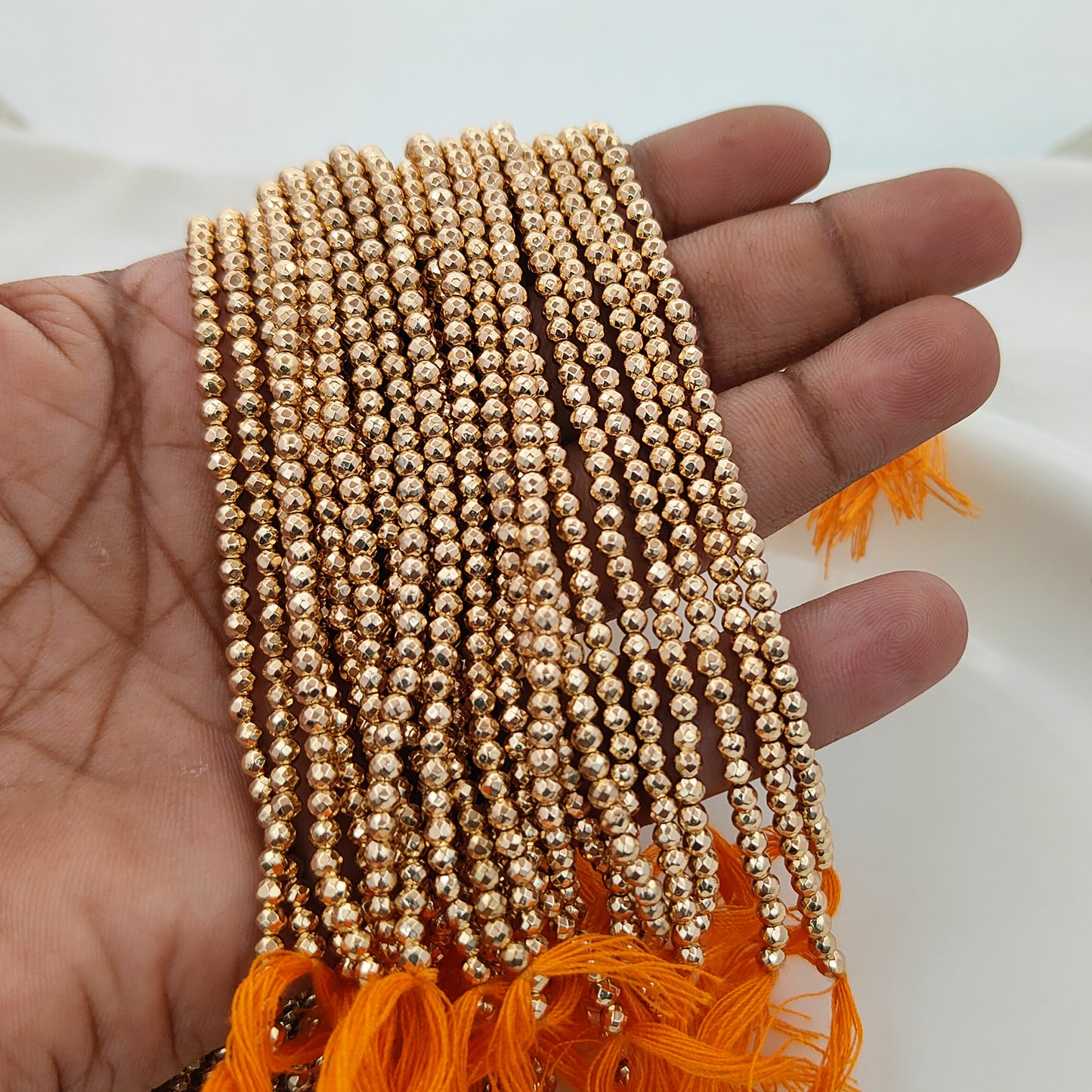 Gold Hematite Beads Strand 3mm Faceted Round Metallic Gemstone Beads, 13-Inch Strand for DIY Jewelry Making Supplies- Selling Per Strand