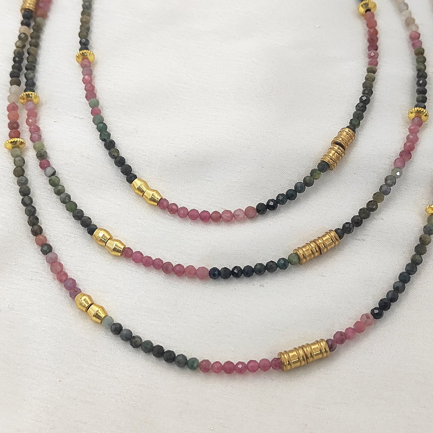 Multi Tourmaline Beaded Necklace Handmade Faceted Gemstone Beads with Gold Accents, Dainty Choker Necklace for Women- Selling Per Piece