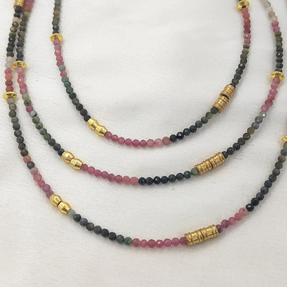Multi Tourmaline Beaded Necklace Handmade Faceted Gemstone Beads with Gold Accents, Dainty Choker Necklace for Women- Selling Per Piece