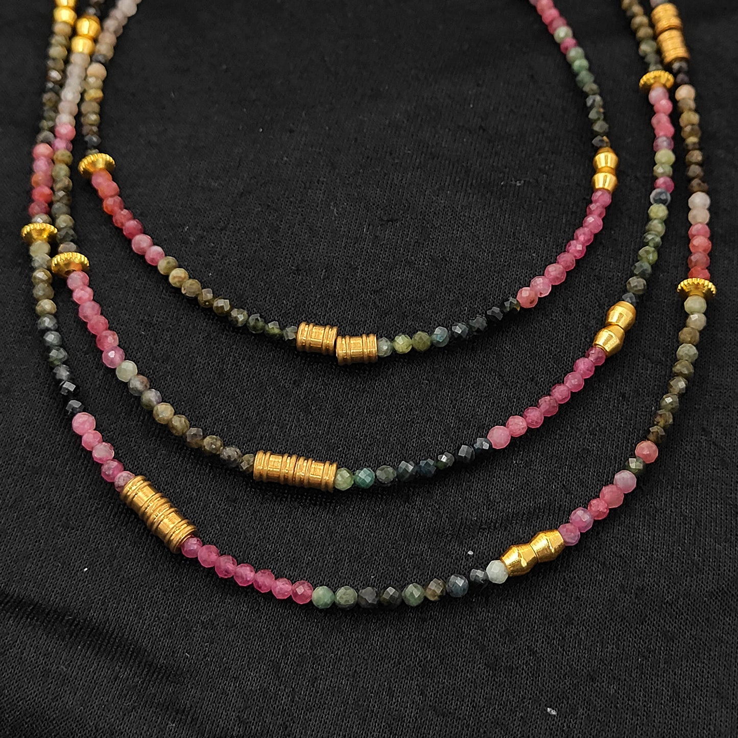Multi Tourmaline Beaded Necklace Handmade Faceted Gemstone Beads with Gold Accents, Dainty Choker Necklace for Women- Selling Per Piece